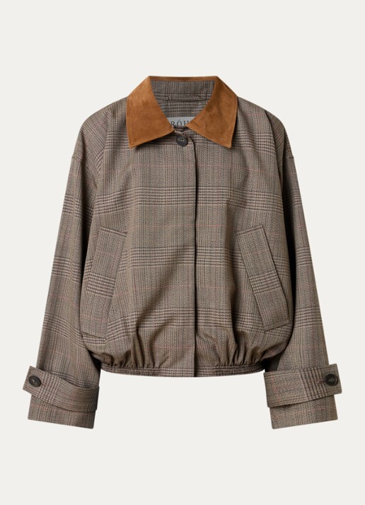 Róhe Blouson jack van scheerwol met paspelzakken en details van kalfssuède - voorkant bruin
