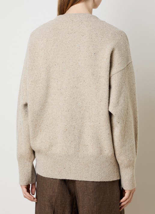 Róhe Classic grofgebreide oversized pullover in kasjmierblend met V-hals - achterkant 5 khaki