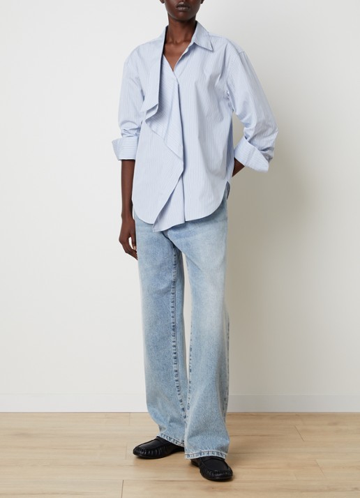 Róhe Draped blouse met streepprint - voorkant 5 blauw