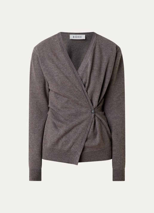 Róhe Fijngebreid asymmetrisch vest met plooidetail - voorkant 4 taupe