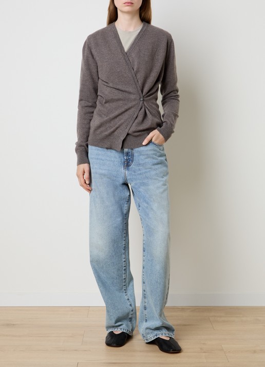 Róhe Fijngebreid asymmetrisch vest met plooidetail - voorkant 5 taupe
