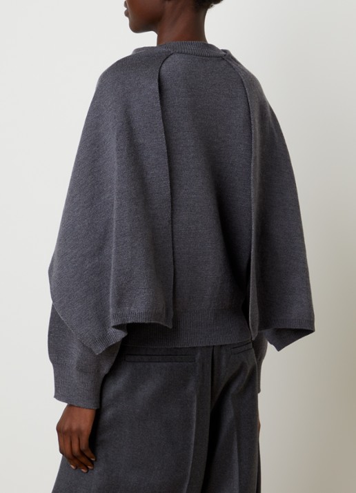 Róhe Fijngebreide pullover van scheerwol met gedrapeerd detail - achterkant 5 donkergrijs