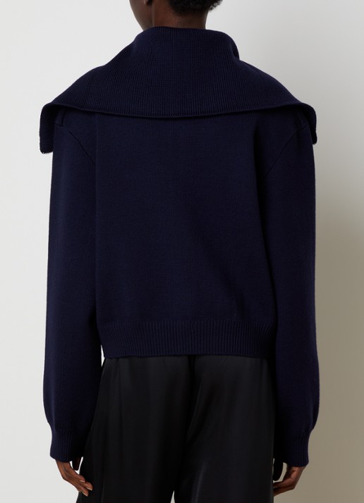 Róhe Grofgebreid vest van wol - achterkant donkerblauw