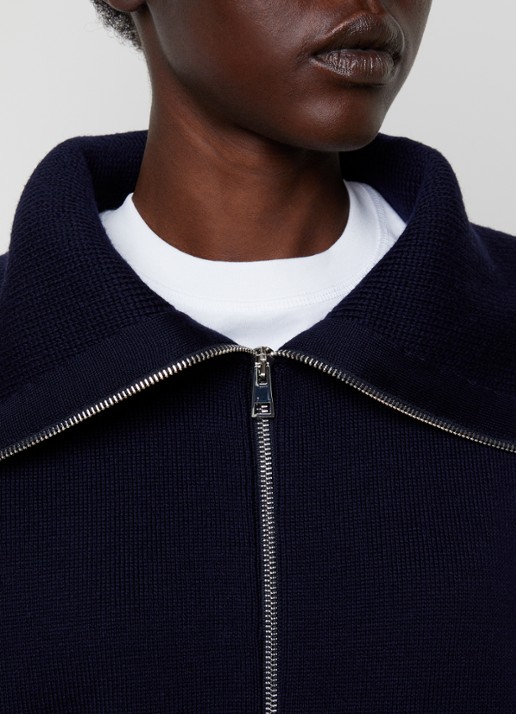 Róhe Grofgebreid vest van wol - detail 5 donkerblauw