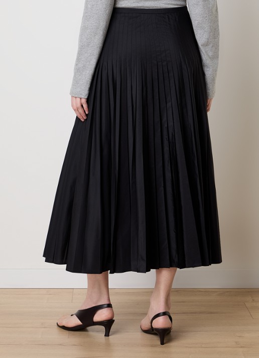 Róhe High waist midi A-lijn rok met plissé - achterkant zwart