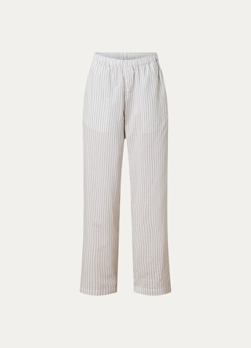 Róhe High waist wide fit broek in zijdeblend met streepprint - voorkant 3 gebroken wit