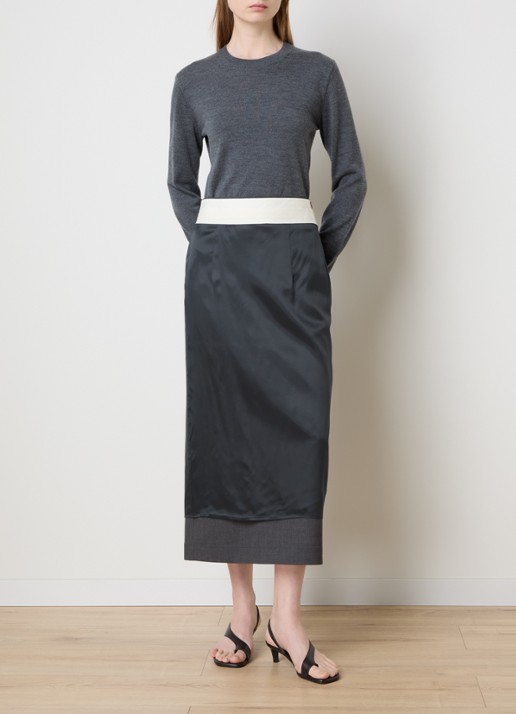 Róhe Inside-Out midi rok in scheerwolblend - voorkant 3 antraciet
