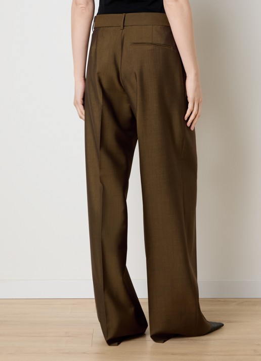 Róhe Mid waist straight fit pantalon in wolblend met persplooi - achterkant roestbruin