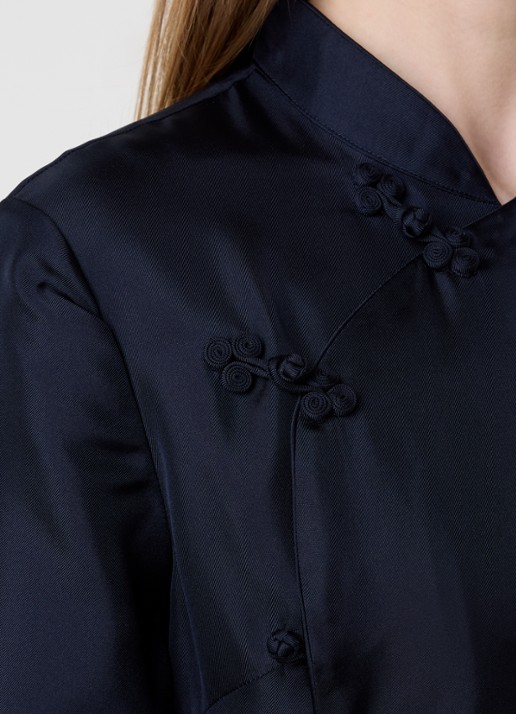 Róhe Midi jurk met overslag - detail 4 donkerblauw