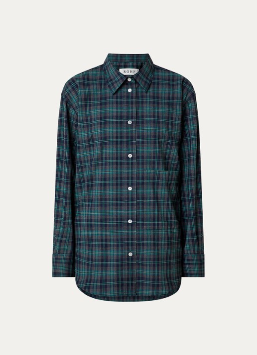 Róhe Oversized blouse in wolblend met ruitdessin - voorkant 4 donkergroen