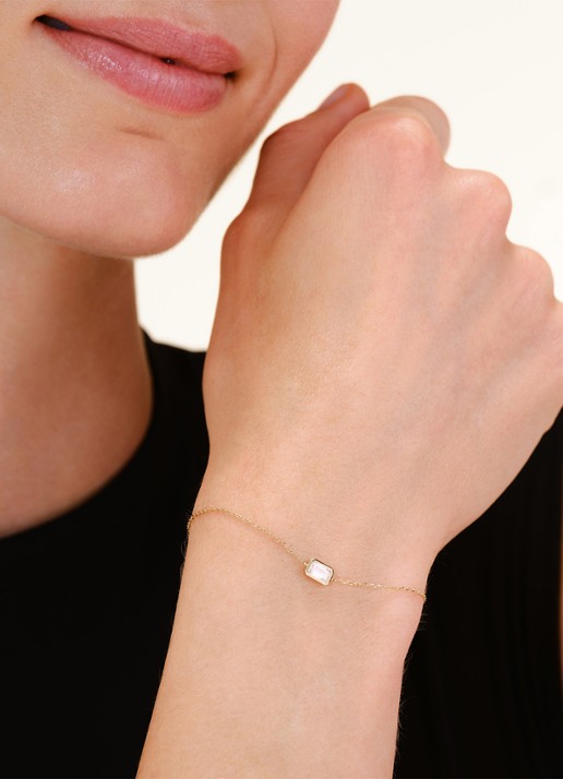 Rosefield Single Square armband van 14 karaat geelgoud - voorkant 2 goud