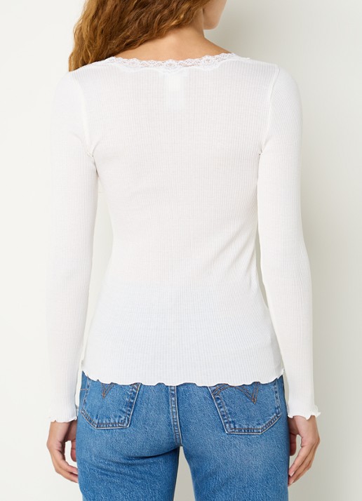 Rosemunde Babette longsleeve in zijdeblend met details van kant - achterkant 2 gebroken wit