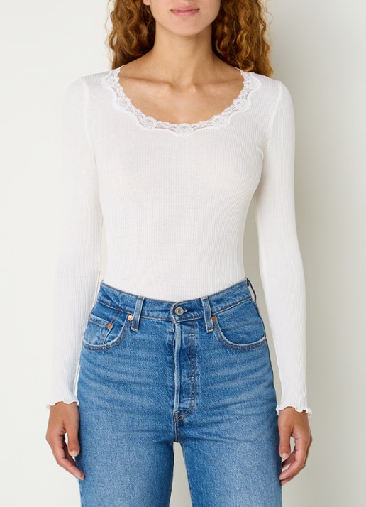 Rosemunde Babette longsleeve in zijdeblend met details van kant
