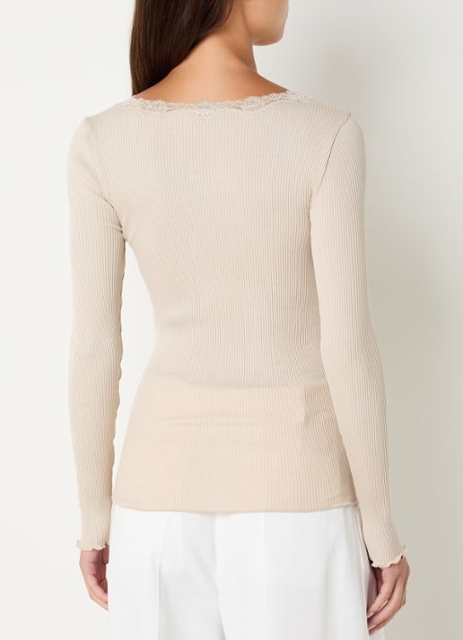 Rosemunde Babette longsleeve in zijdeblend met details van kant - achterkant donkerbeige