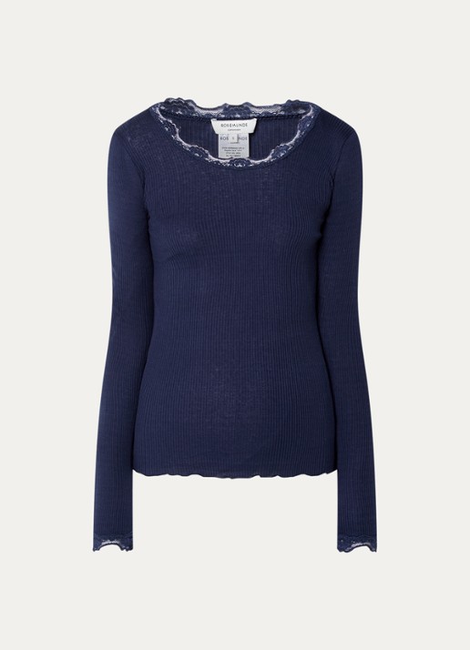 Rosemunde Babette longsleeve in zijdeblend met kant - voorkant donkerblauw