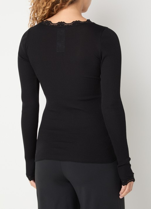 Rosemunde Babette longsleeve in zijdeblend met kant - achterkant 3 zwart