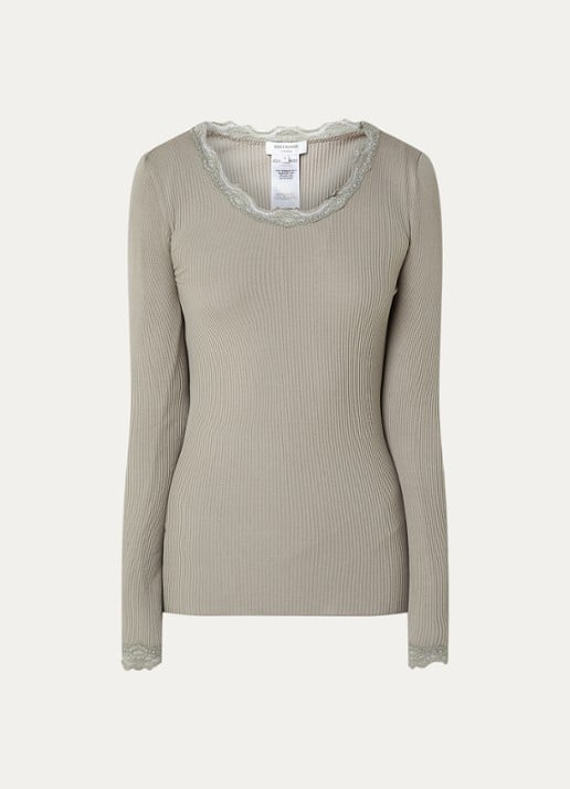 Rosemunde Babette longsleeve in zijdeblend met kant - voorkant 2 lindegroen