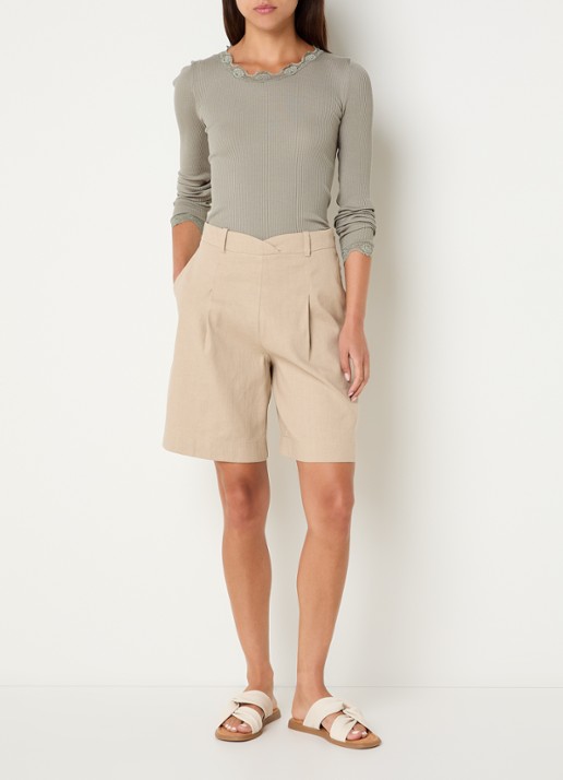 Rosemunde Babette longsleeve in zijdeblend met kant - voorkant 3 lindegroen