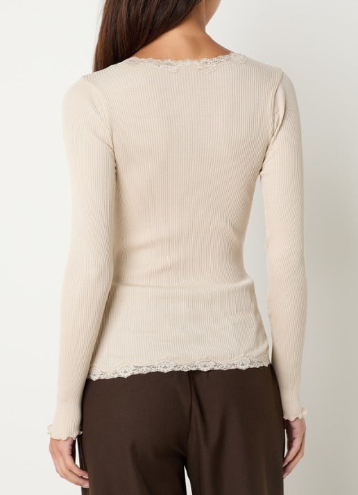 Rosemunde Babette ribgebreid vest in zijdeblend met details van kant - achterkant bruin