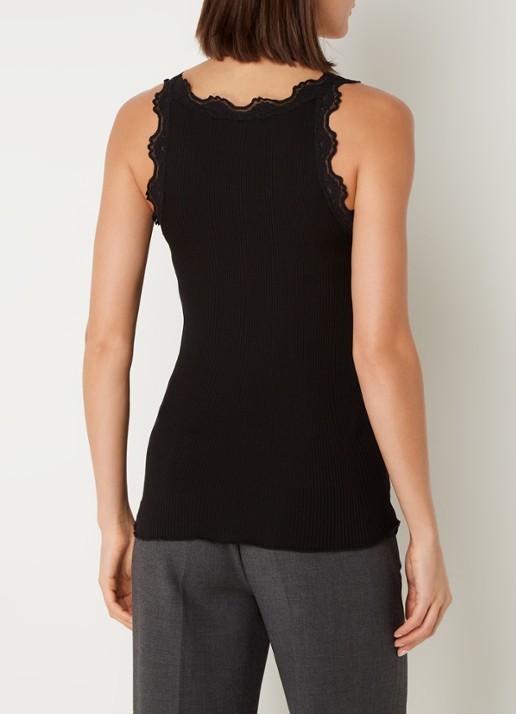 Rosemunde Babette tanktop in zijdeblend met kant - achterkant 3 zwart