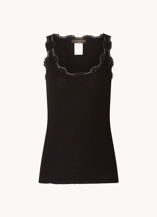 Rosemunde Babette tanktop in zijdeblend met kant - voorkant zwart