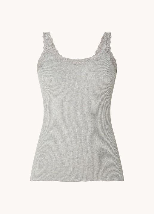 Rosemunde Babette tanktop in zijdeblend met kant - voorkant lichtgrijs