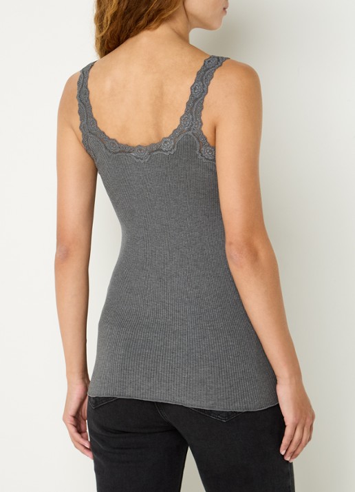 Rosemunde Babette tanktop in zijdeblend met kant - achterkant donkergrijs