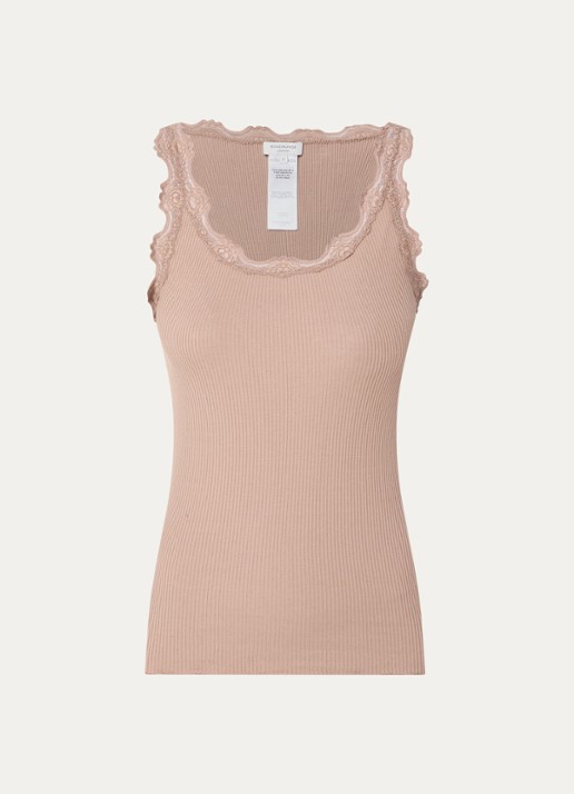 Rosemunde Babette tanktop in zijdeblend met kant - voorkant 3 chocoladebruin
