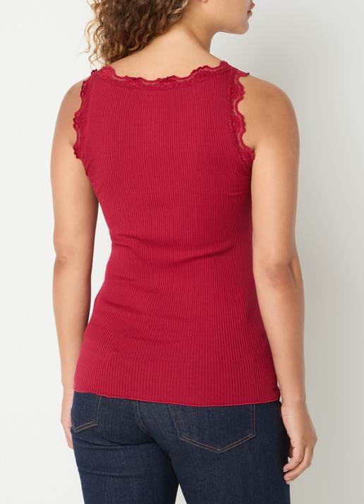 Rosemunde Babette tanktop in zijdeblend met kant - achterkant 4 rood