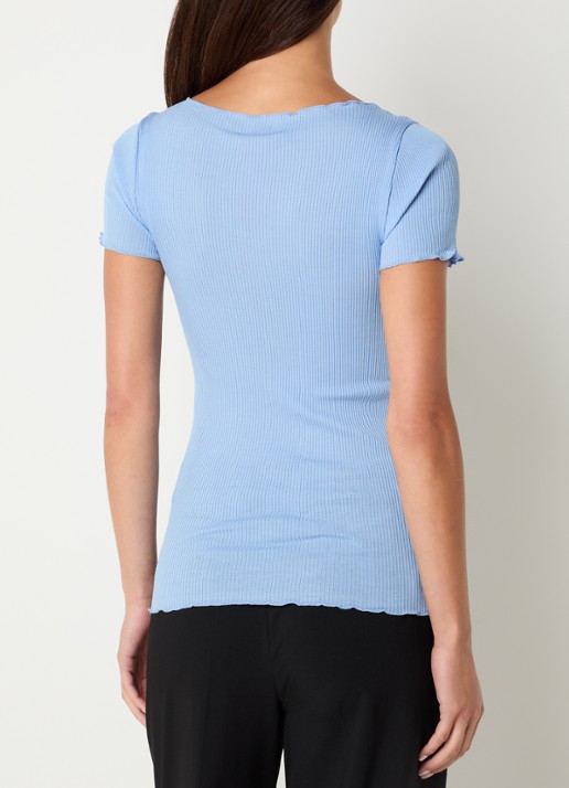 Rosemunde Balta T-shirt met ribstructuur en boothals - achterkant blauwgrijs