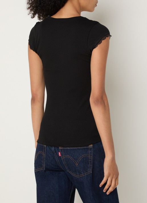 Rosemunde Baybay T-shirt met details van kant - achterkant 4 zwart