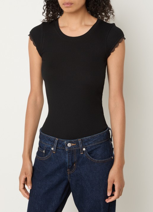Rosemunde Baybay T-shirt met details van kant - detail zwart