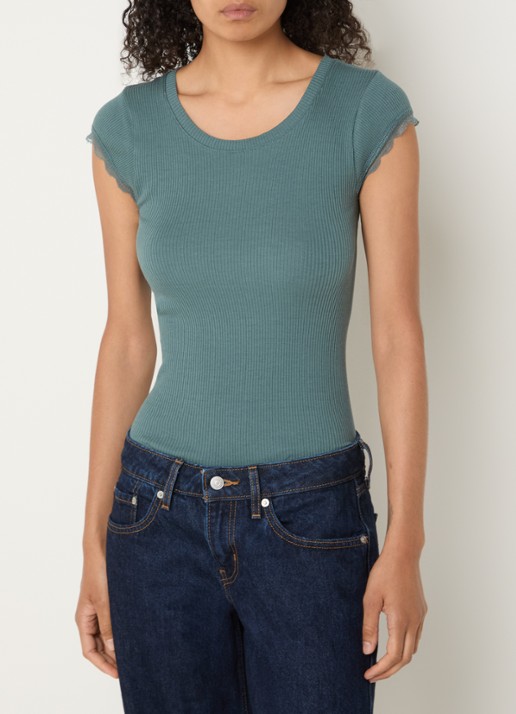 Rosemunde Baybay T-shirt met details van kant - detail groen
