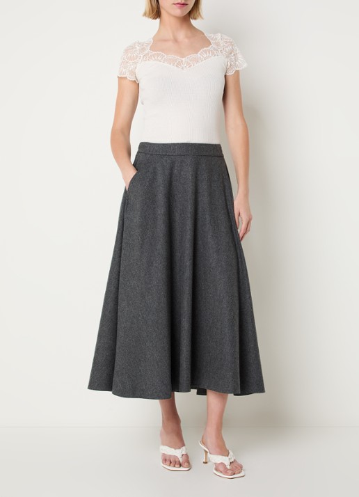 Rosemunde Beatha ribgebreide top in zijdeblend met details van kant - voorkant 2 gebroken wit