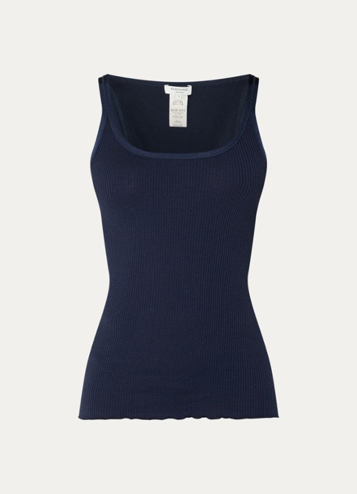 Rosemunde Belle ribgebreide top in zijdeblend met ronde hals - voorkant 2 donkerblauw