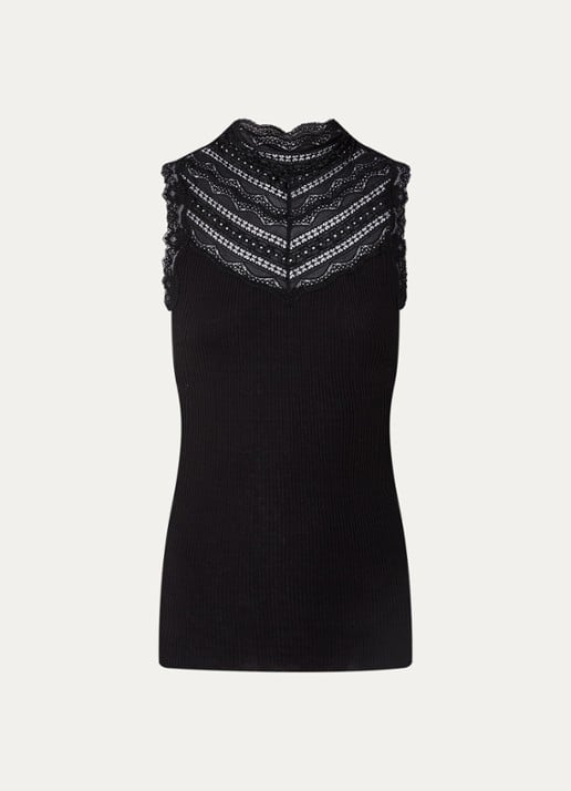 Rosemunde Benita mouwloze top in zijdeblend met details van kant - voorkant 2 zwart