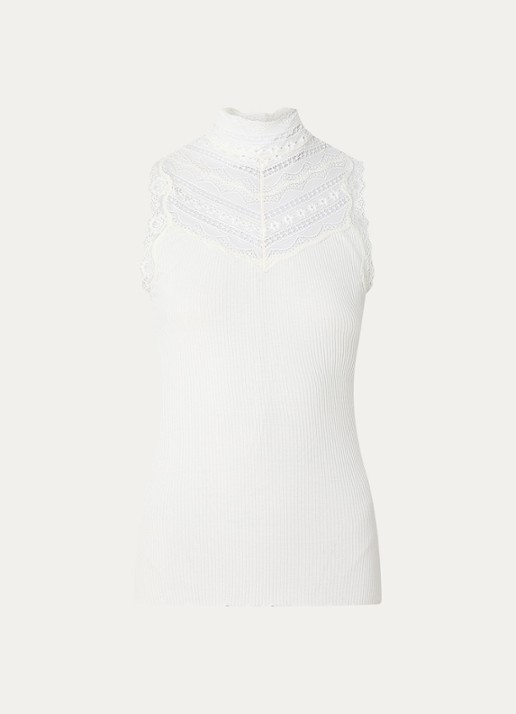 Rosemunde Benita mouwloze top in zijdeblend met details van kant - voorkant 3 gebroken wit