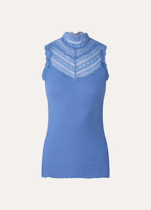 Rosemunde Benita mouwloze top in zijdeblend met details van kant - voorkant 2 blauw