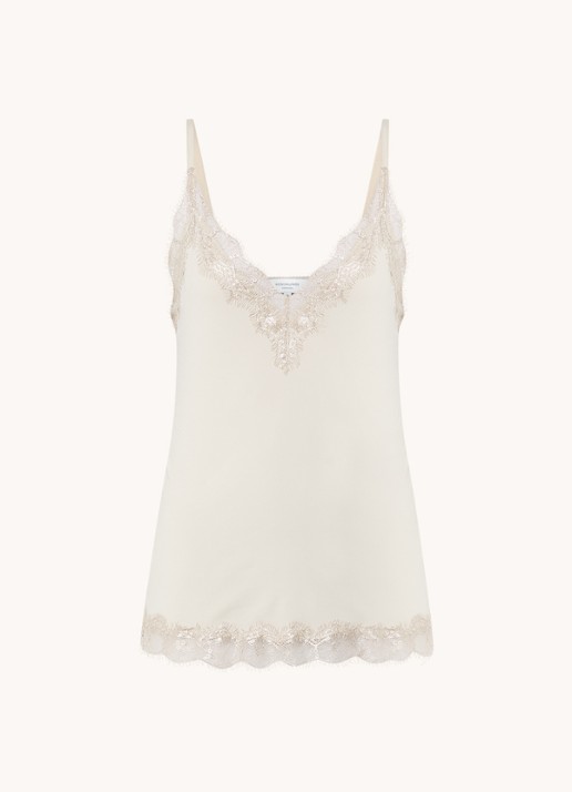 Rosemunde Billie spaghettitop met details van kant - voorkant 2 beige