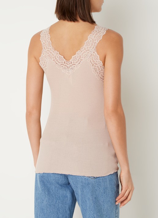 Rosemunde Tanktop met kant en structuur - achterkant oudroze