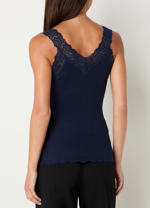 Rosemunde Tanktop met kant en structuur - achterkant donkerblauw