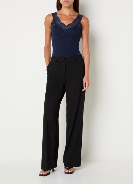 Rosemunde Tanktop met kant en structuur - voorkant 4 donkerblauw