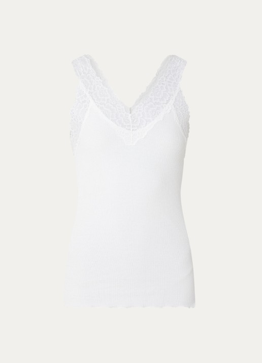 Rosemunde Tanktop met kant en structuur - voorkant 3 gebroken wit