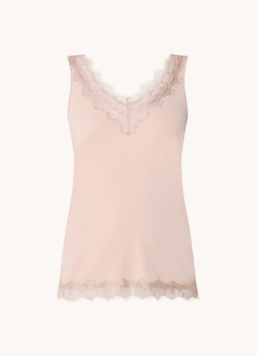 Rosemunde Tanktop met V-hals en kant - voorkant 3 lichtroze