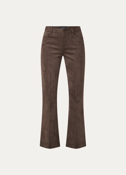 Rosner Studio Antonia mid waist flared fit broek van imitatiesuède - voorkant chocoladebruin