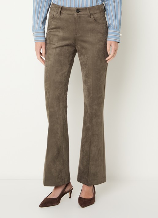 Rosner Studio Antonia mid waist flared fit broek van imitatiesuède - detail 4 groen