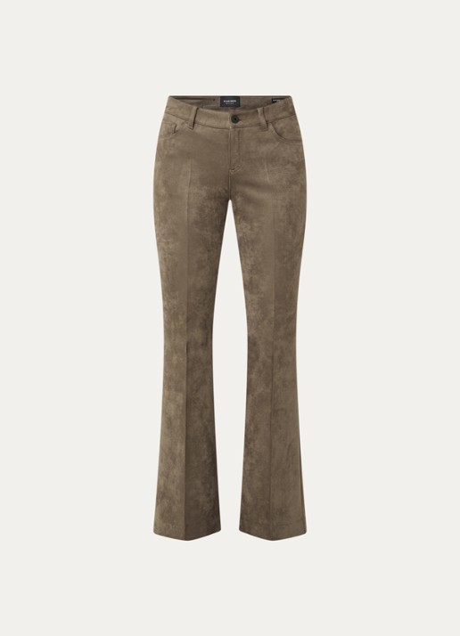 Rosner Studio Antonia mid waist flared fit broek van imitatiesuède - voorkant groen