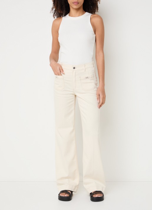 Rosner Studio Audrey high waist straight leg jeans met opgestikte zakken - voorkant 2 creme