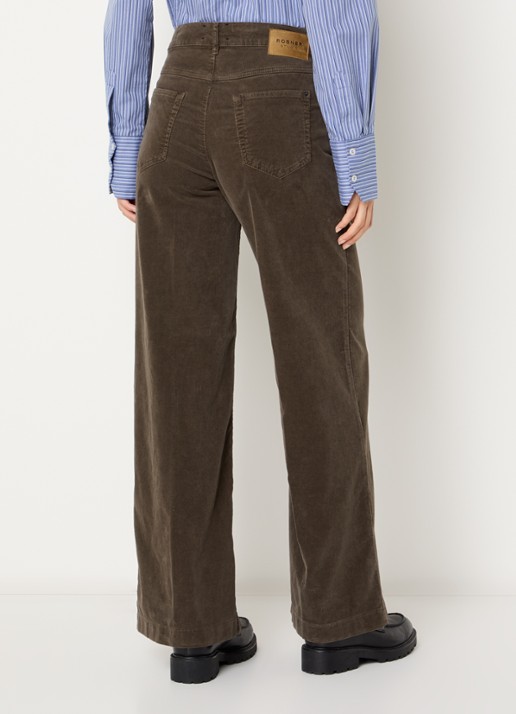 Rosner Studio Audrey high waist wide fit broek van corduroy - achterkant 3 donkerbruin