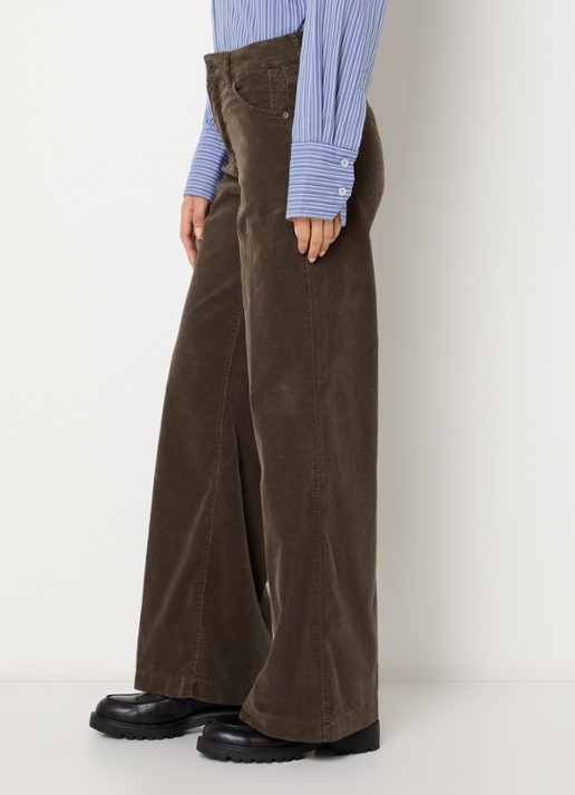 Rosner Studio Audrey high waist wide fit broek van corduroy - detail 2 donkerbruin